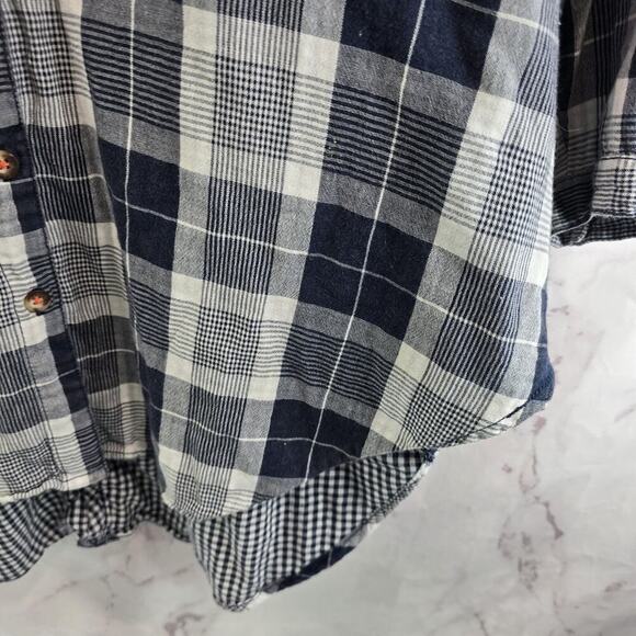 Anthropologie Shirt Womens Small Navy Button Flannel Oversized Boxy Pilcro Plaid - Picture 4 of 13